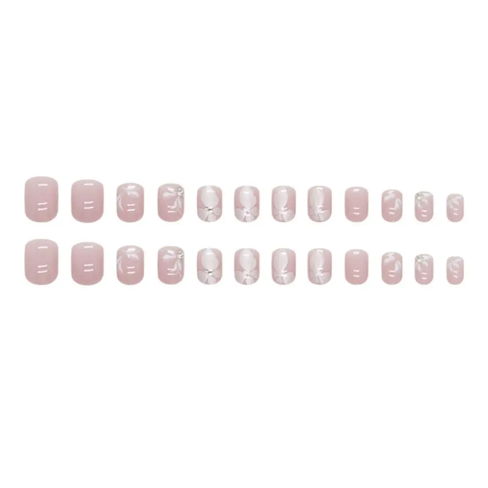  Короткие круглые накладные ногти Мода Французские накладные ногти с полным покрытием Белые Бабочки Съемные Ногти Типсы для салона 4