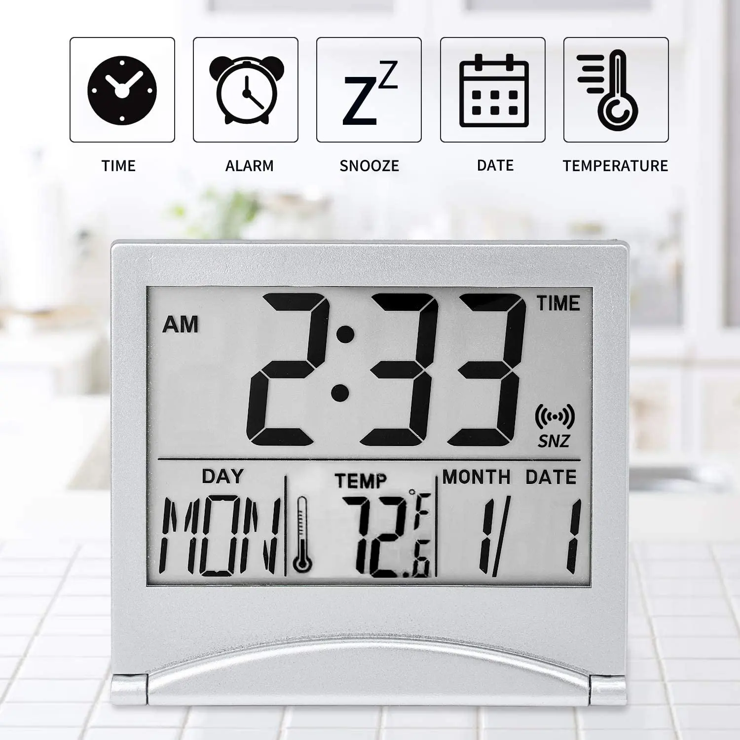  Цифровой дорожный будильник Портативные часы с большим числовым дисплеем с температурой 12/24 часа Маленькие настольные часы 1
