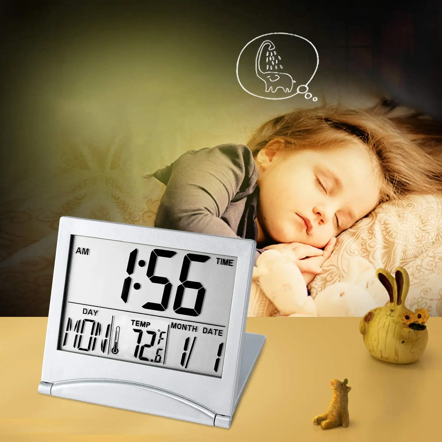  Цифровой дорожный будильник Портативные часы с большим числовым дисплеем с температурой 12/24 часа Маленькие настольные часы 4