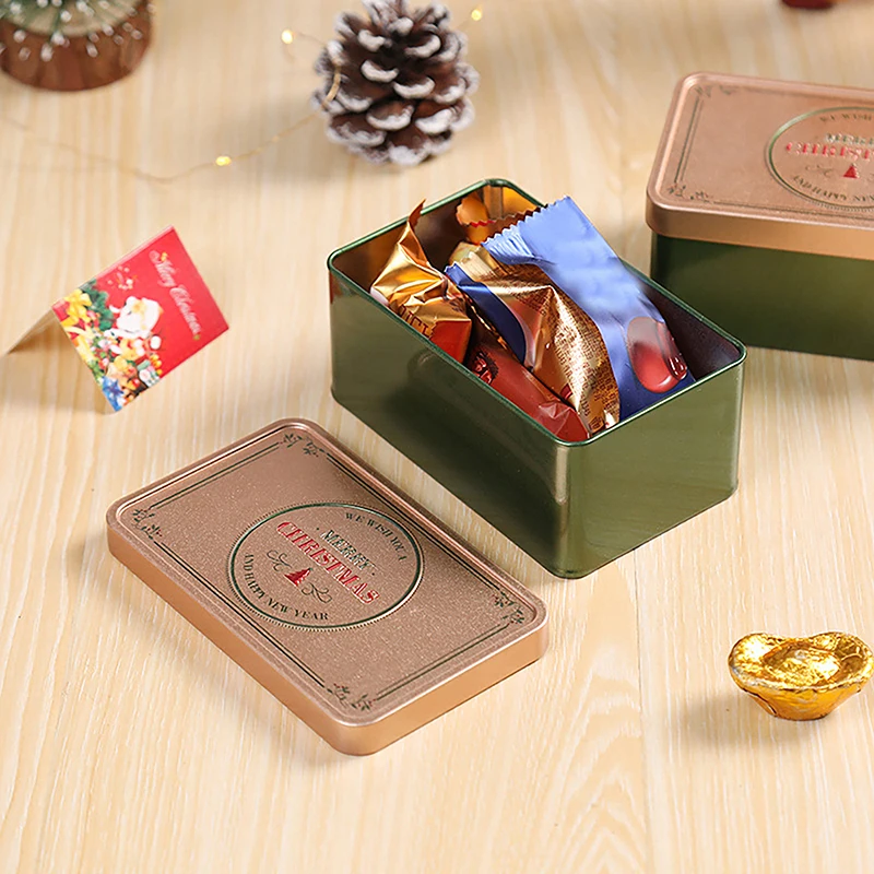 1 шт. Рождественская квадратная жестяная банка Candy Box Подарочная коробка для хранения Бисквит Банка Металлическая банка Домашняя коробка для хранения Рождественские банки для конфет Детский подарок 5