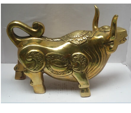 Металлические поделки Китайское искусство и коллекционная латунная статуэтка, Удача Деньги Статуя коровы Изящные свадебные искусства Украшение ремесел 1