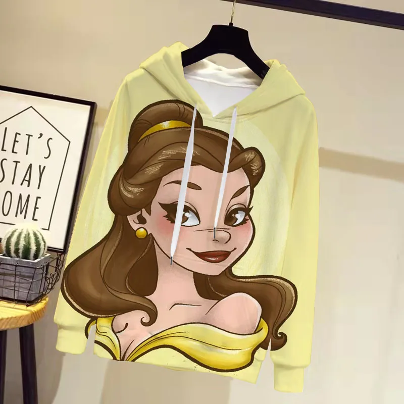 Disney Толстовка Женская Супер Далянь Толстовка с капюшоном Belle Princess 3d печать Мода Пуловер Длинный рукав Повседневная одежда 5