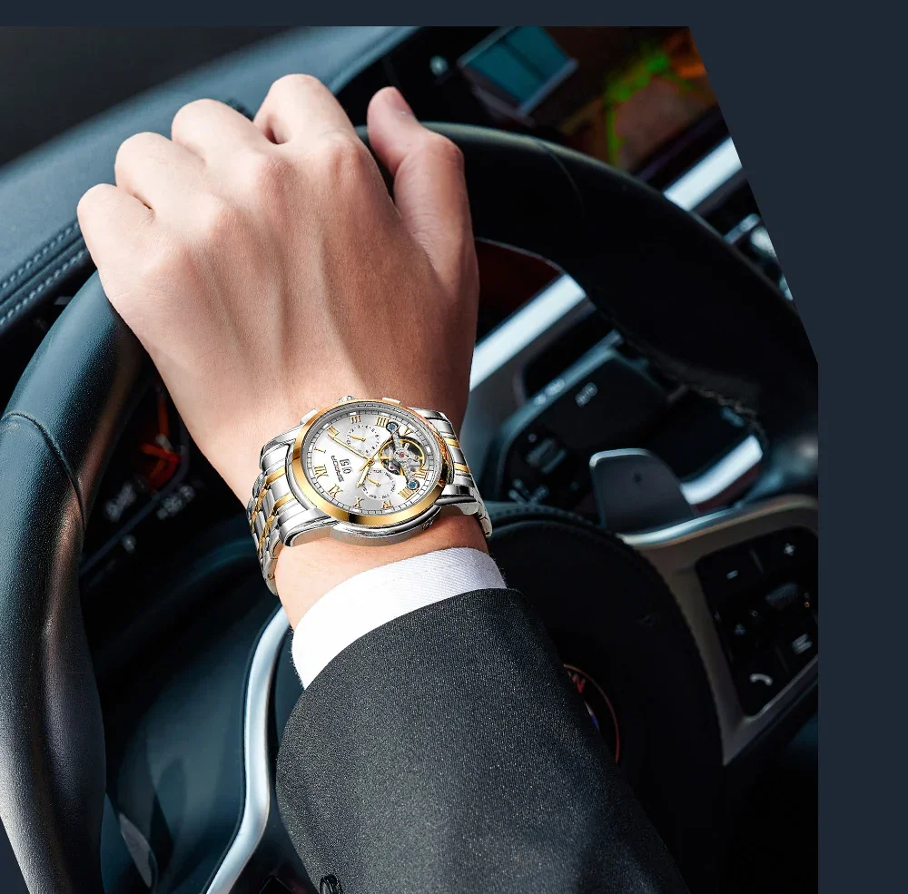 Новый Sanda 7006 Product 7006 Мужские полностью автоматические механические часы со стальным ремнем Модный календарь Полые мужские часы 3