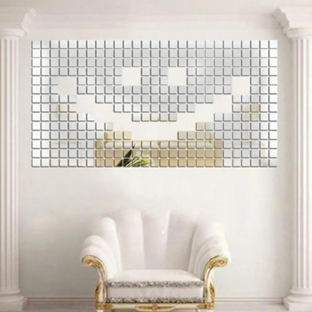  100 штук Зеркальная плитка Популярная наклейка на стену DIY 3D наклейка из мозаики дома Палочка для украшения домашней комнаты для современных комнат 2