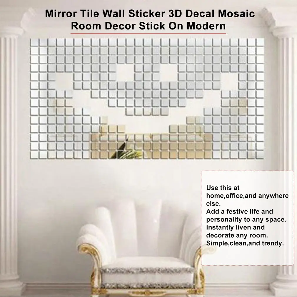  100 штук Зеркальная плитка Популярная наклейка на стену DIY 3D наклейка из мозаики дома Палочка для украшения домашней комнаты для современных комнат 3