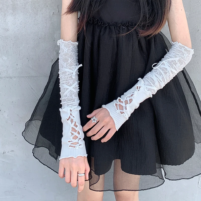 сексуальные черные кружевные перчатки женские летние тонкие солнцезащитные рукава без пальцев Lolita Girls Ballet Strap Drip Half Finger Driving Mitten