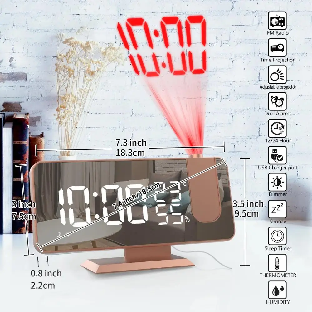 Цифровой проекционный будильник Электронный будильник с проекцией FM-радио Проектор времени Спальня Прикроватные часы без звука 1