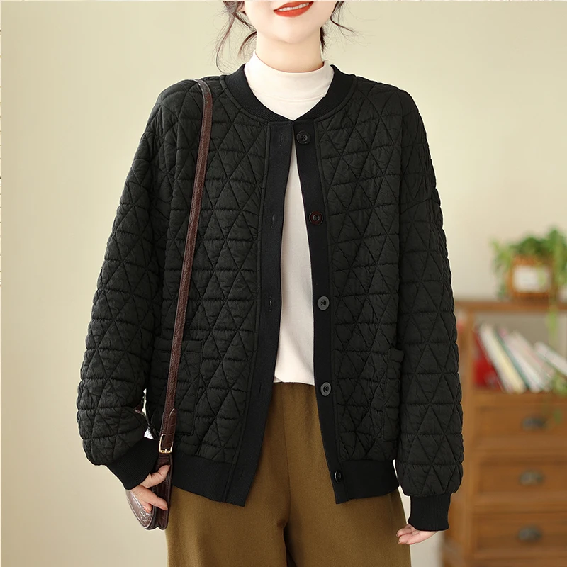 2023 Выпущены новые продукты осень-зима Свободная женская куртка Чистый цвет Матери среднего возраста Модная хлопковая одежда T761 4