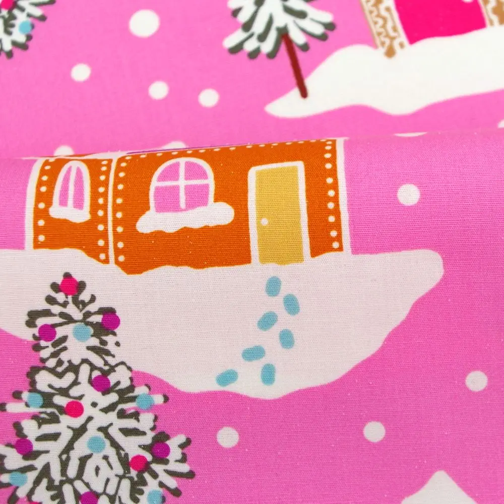1 ярд хлопковый поплин тканая ткань для ткани, сумки, постельного белья, дома, рождественской елки на розовом фоне, ширина = 140 см 1