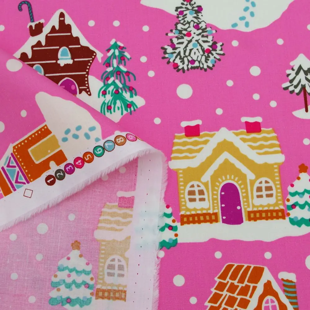 1 ярд хлопковый поплин тканая ткань для ткани, сумки, постельного белья, дома, рождественской елки на розовом фоне, ширина = 140 см 2