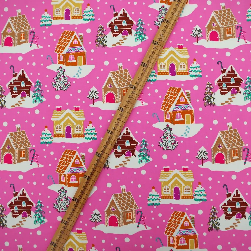 1 ярд хлопковый поплин тканая ткань для ткани, сумки, постельного белья, дома, рождественской елки на розовом фоне, ширина = 140 см 3