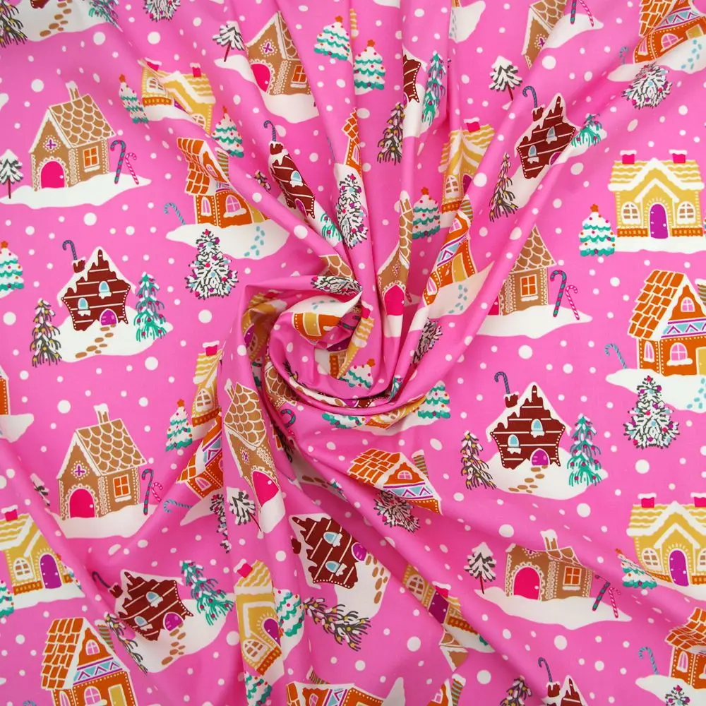 1 ярд хлопковый поплин тканая ткань для ткани, сумки, постельного белья, дома, рождественской елки на розовом фоне, ширина = 140 см 4