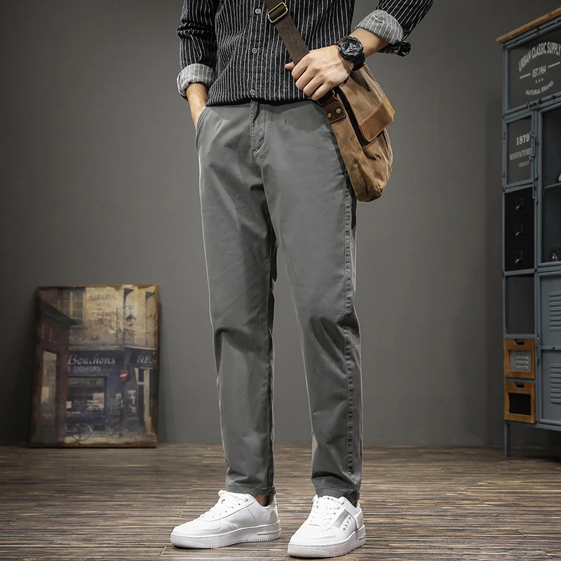  Черные повседневные брюки Мужчины Осень Корейский стиль На открытом воздухе Социальный хлопок Slim Fit Прямые брюки 2