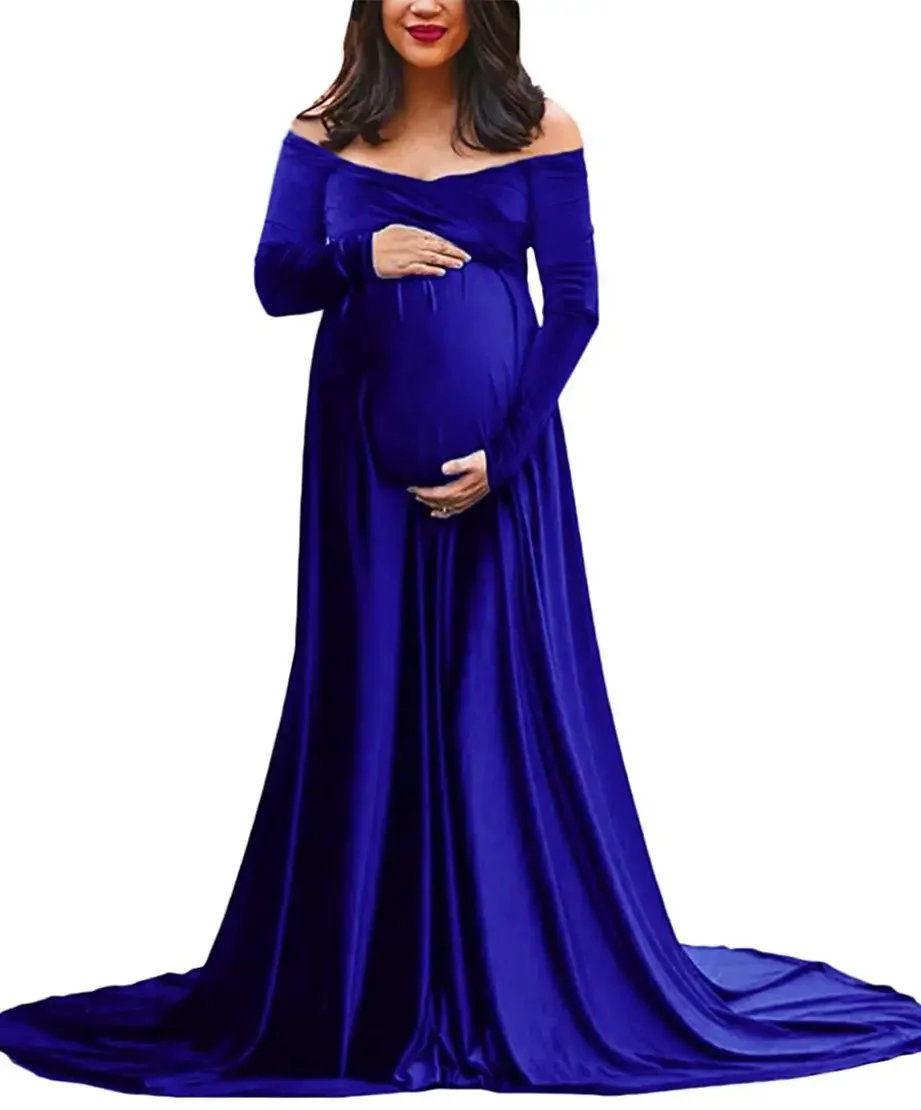 Длинное платье для беременных Pleuche Elegence Платья для беременных Фотография Макси Платье для беременных Фото Реквизит для беременных