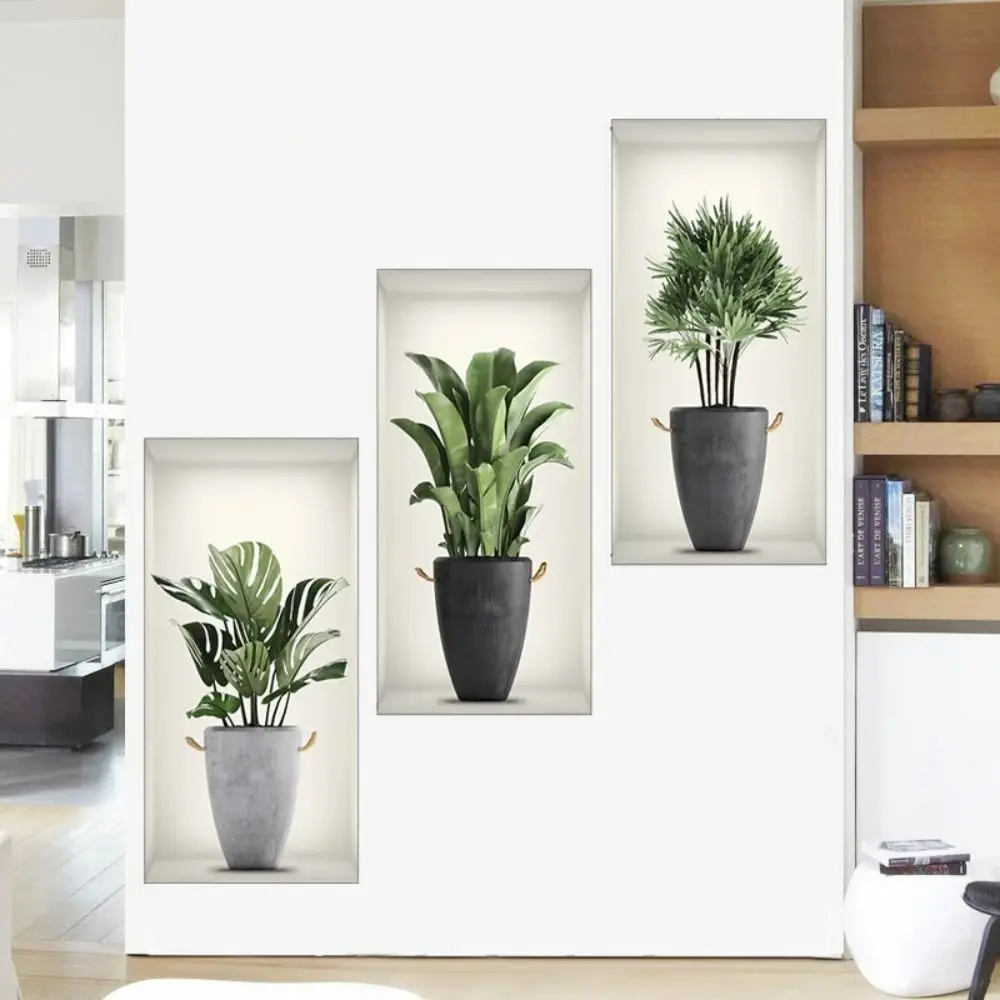 Настенные художественные наклейки имитируют 3D трехмерные зеленые растения в горшках Цветы Украшения для дома Pegatinas de Pared Аниме обои 3