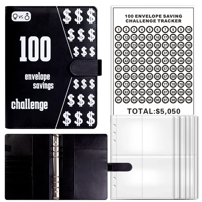 Savings Challenges Book 100 Envelope Challenge Budget Binder Простой и веселый способ сэкономить 5,050 долларов Скоросшиватель с наличными конвертами