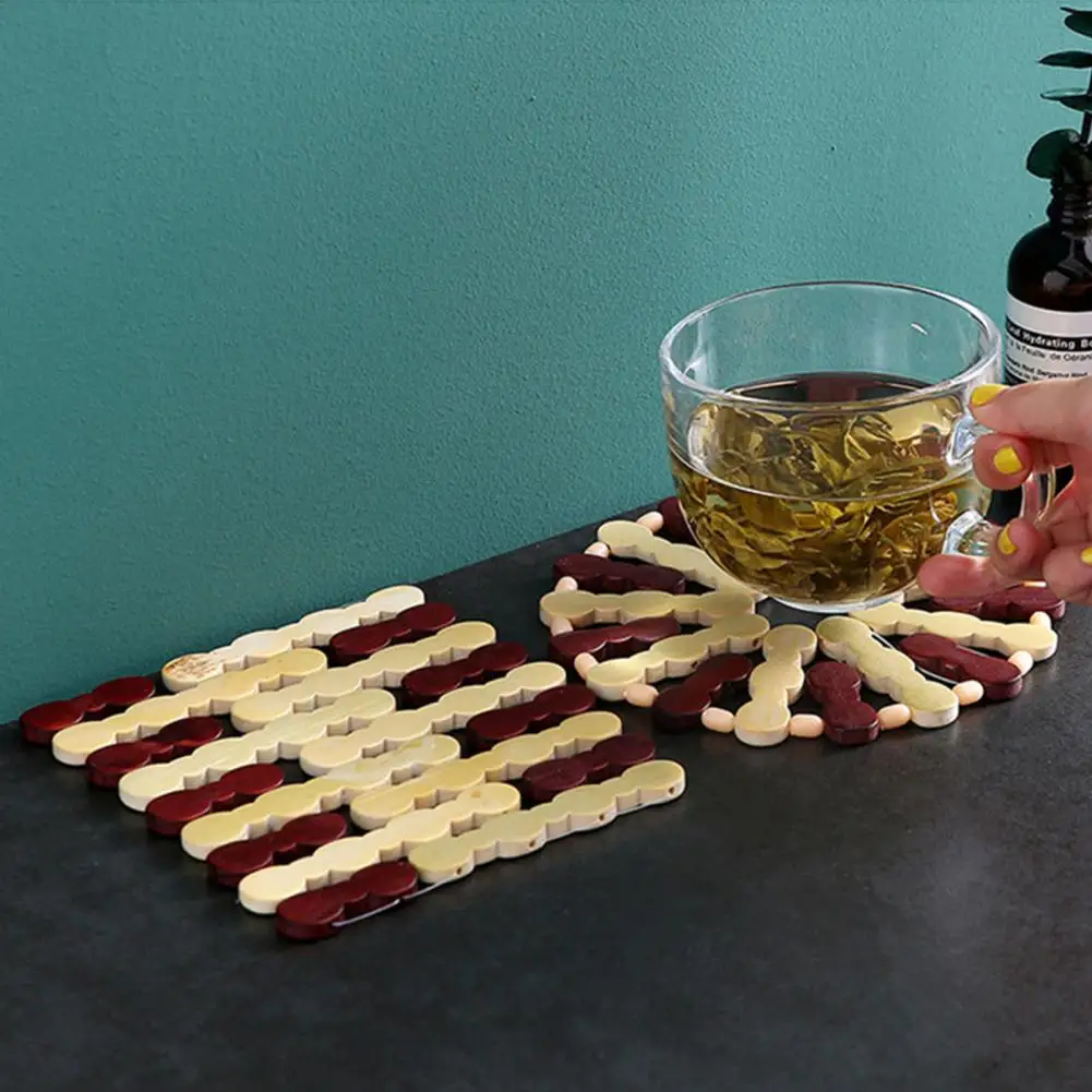  Теплоизолирующая подставка Многоцелевой набор бамбуковых подставок для обеденного стола Кухня Нескользящий термостойкий коврик для горшка 2 шт. 5