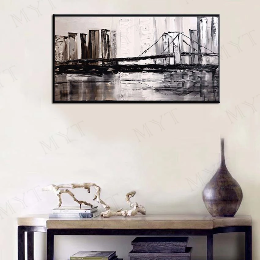 Ручная роспись Современный абстрактный городской мост пейзаж Картина маслом на холсте Настенная художественная картина для гостиной домашний декор без рамы 4