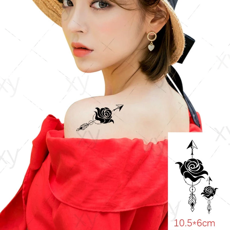 Водонепроницаемая временная татуировка наклейка на тело макияж геометрия черно-белая роза цветок искусство флэш поддельные татуировки для женщин и мужчин 3