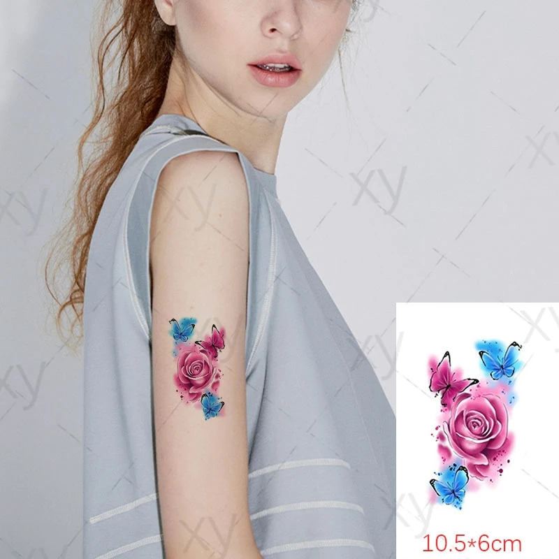 Водонепроницаемая временная татуировка наклейка на тело макияж геометрия черно-белая роза цветок искусство флэш поддельные татуировки для женщин и мужчин 4