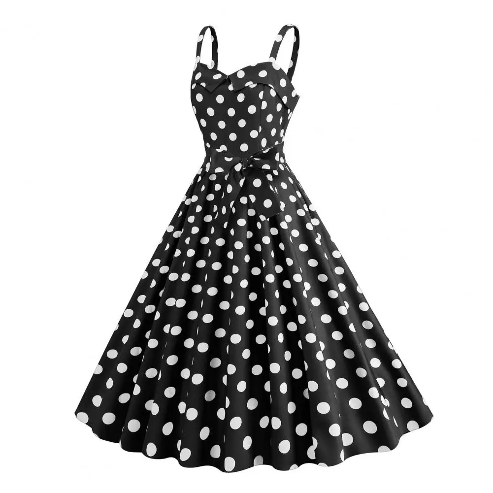 A-образный силуэт платье ретро А-силуэт Swing Dot Print Платье Винтаж 50-х годов с контрастным цветом Эластичный бюст Дизайн с открытой спиной 1