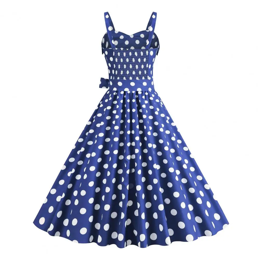 A-образный силуэт платье ретро А-силуэт Swing Dot Print Платье Винтаж 50-х годов с контрастным цветом Эластичный бюст Дизайн с открытой спиной 4
