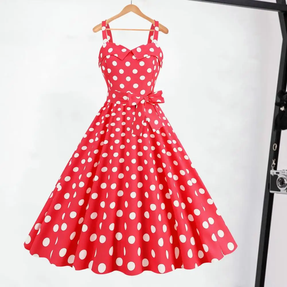 A-образный силуэт платье ретро А-силуэт Swing Dot Print Платье Винтаж 50-х годов с контрастным цветом Эластичный бюст Дизайн с открытой спиной 5