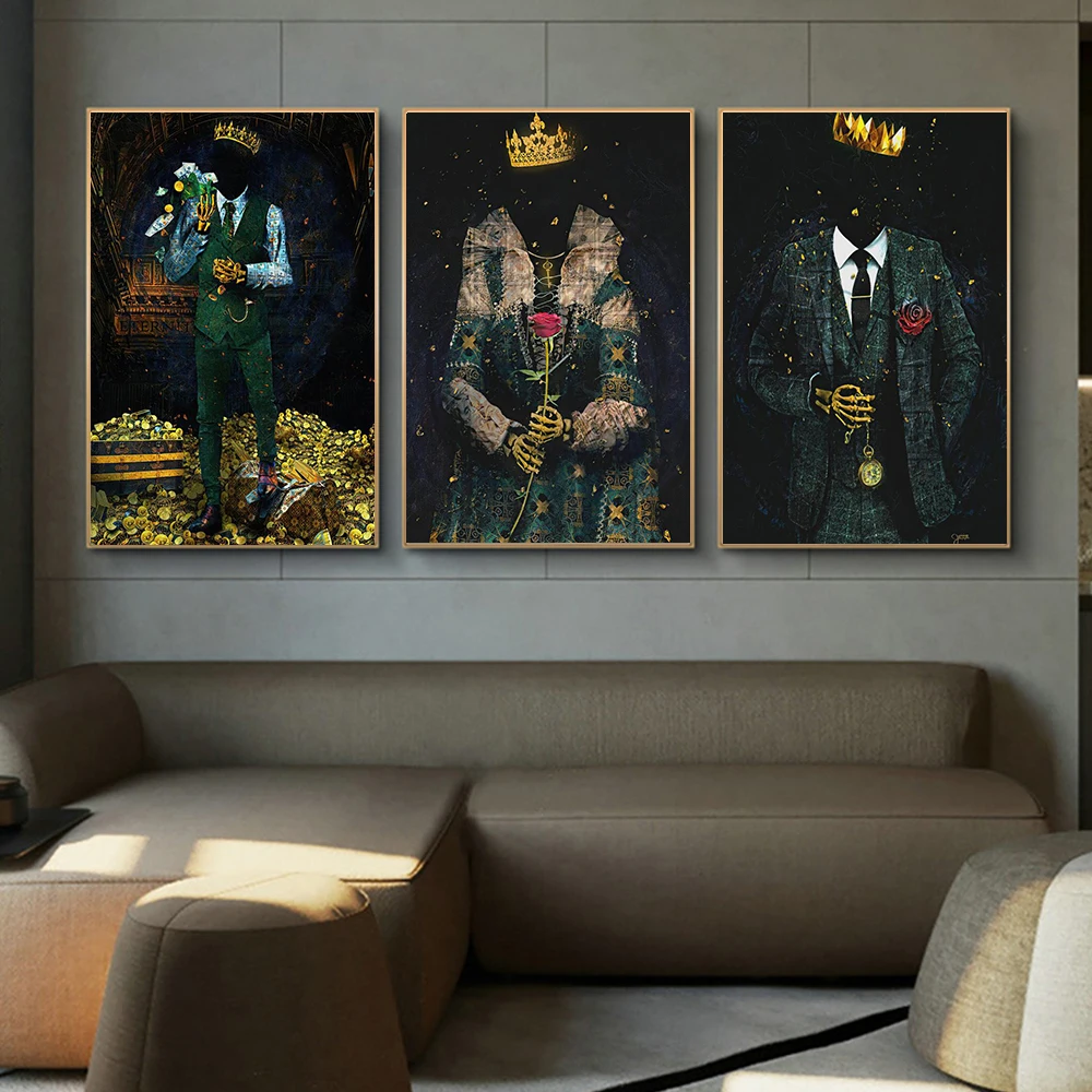 Вечный Роялти Скелет Король и Королева Плакаты Арт Набор Холст Живопись Мода Для Гостиной Украшение стен Картины Cuadros 3
