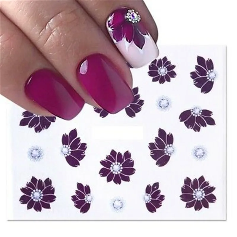 Фиолетовая вода Искусство Эффект воды Переводы Наклейки Ногти Глубокие наклейки Цветы 1