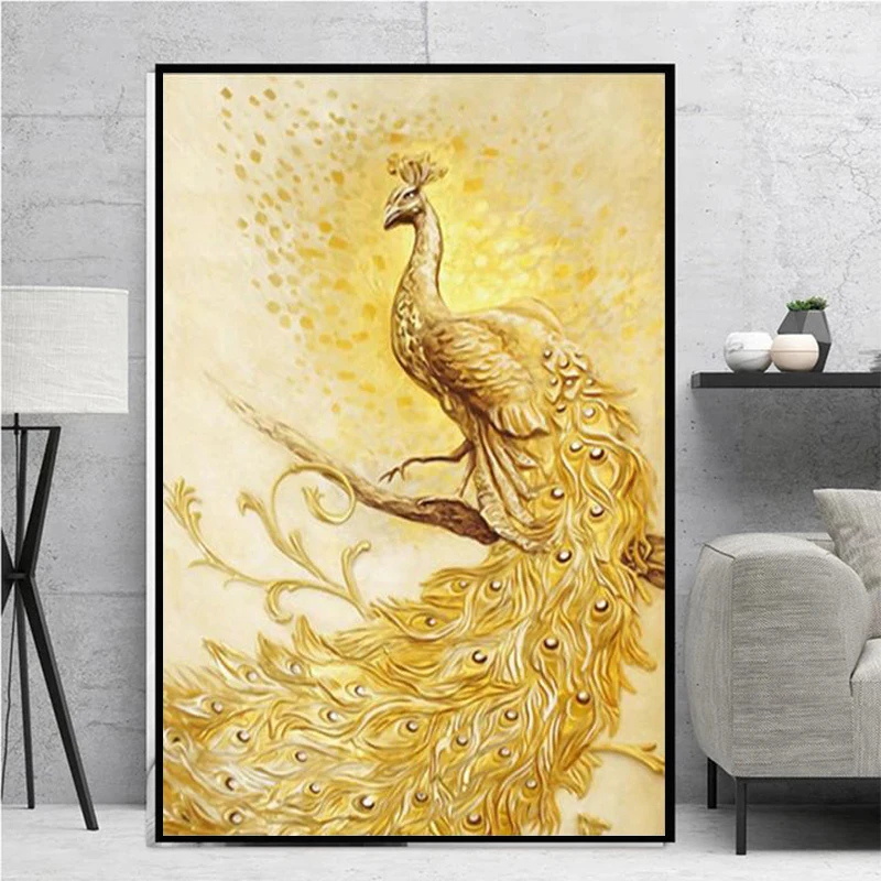 Роскошный золотой животный павлин холст живопись плакаты и принты настенные художественные картины для гостиной домашний декор без рамы 3