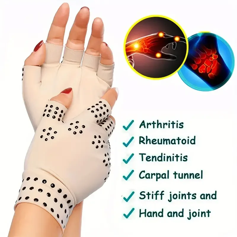 1 пара магнитных компрессионных перчаток от артрита - ортез запястья и противоскользящие перчатки для ухода за руками без пальцев для женщин и мужчин 4
