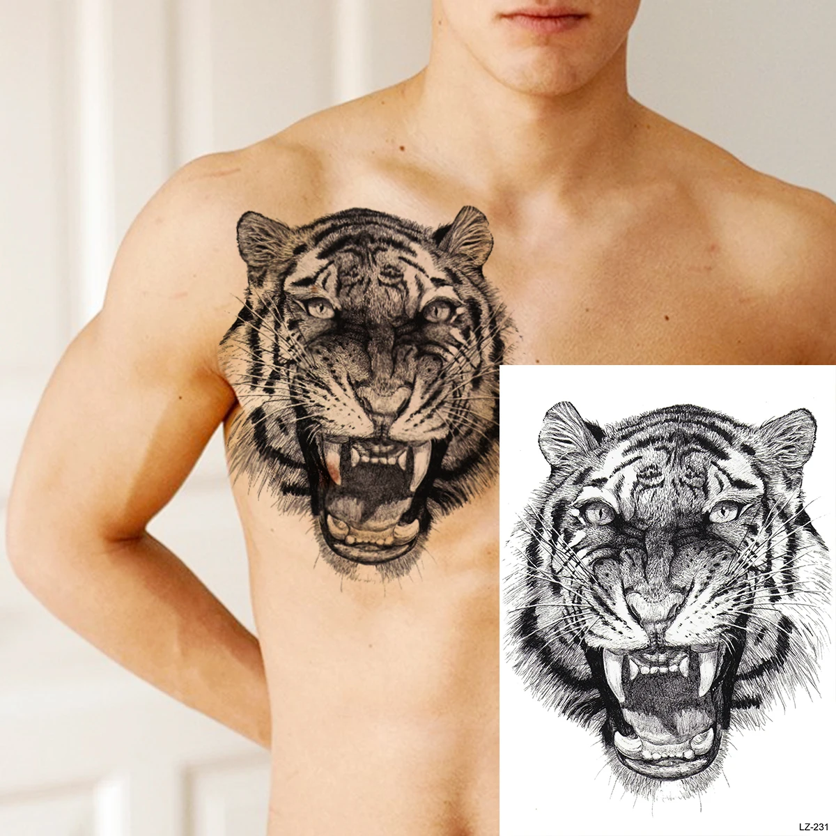 Реалистичная рука черного тигра Временные татуировки для мужчин взрослый волк лесной лев поддельная татуировка наклейка боди-арт украшение тату бумага 5