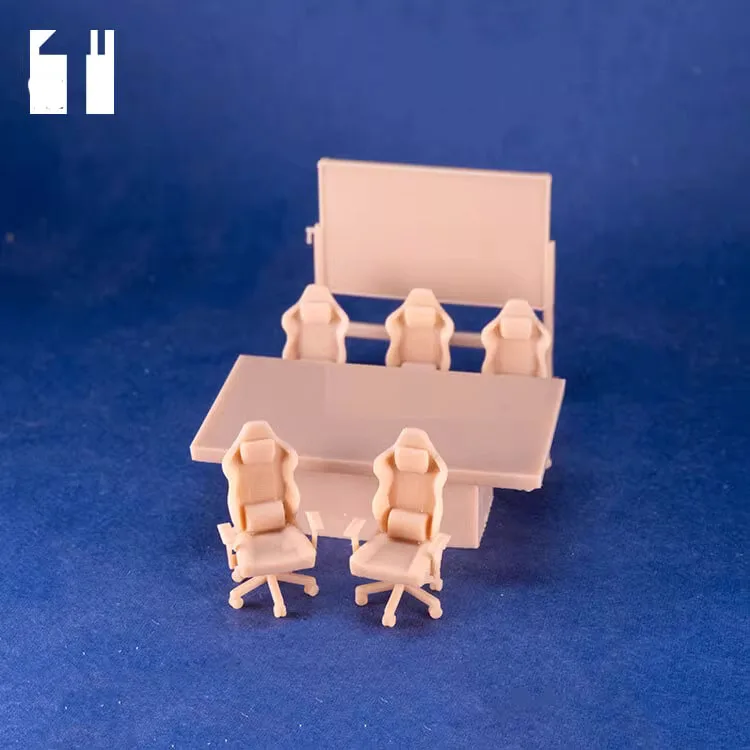 1/64 Смола Конференц-стол Набор Гаражные аксессуары Гоночное сиденье Компьютерное кресло Сцена Неокрашенная белая модель 3
