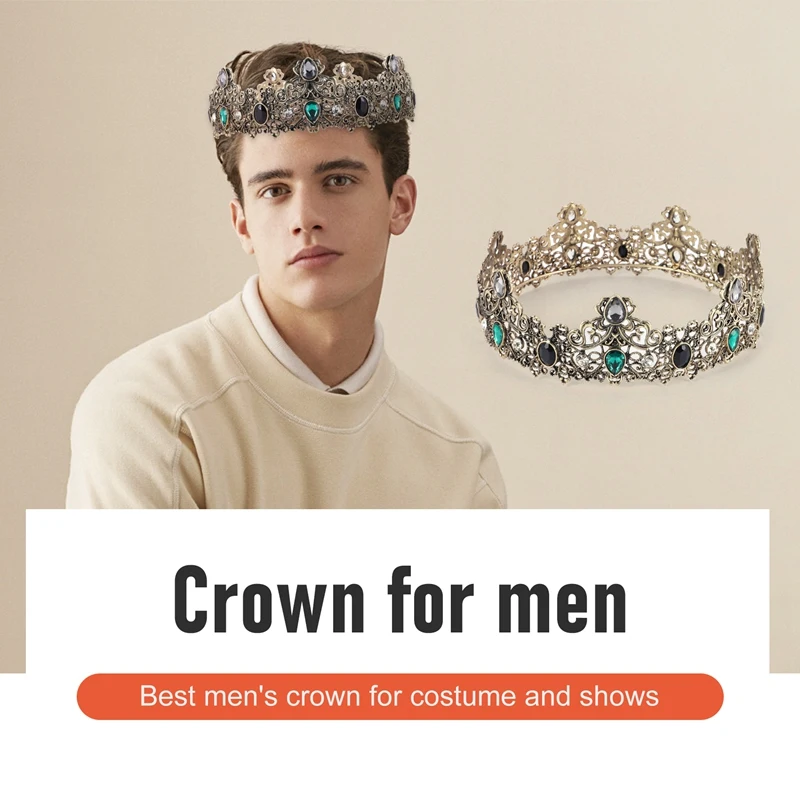 Королевские короны для мужчин металлические, винтажные королевские короны с зеленым горным хрустальным хрустальным хрусталем, мужские диадемы на день рождения, короны для выпускной вечеринки 2