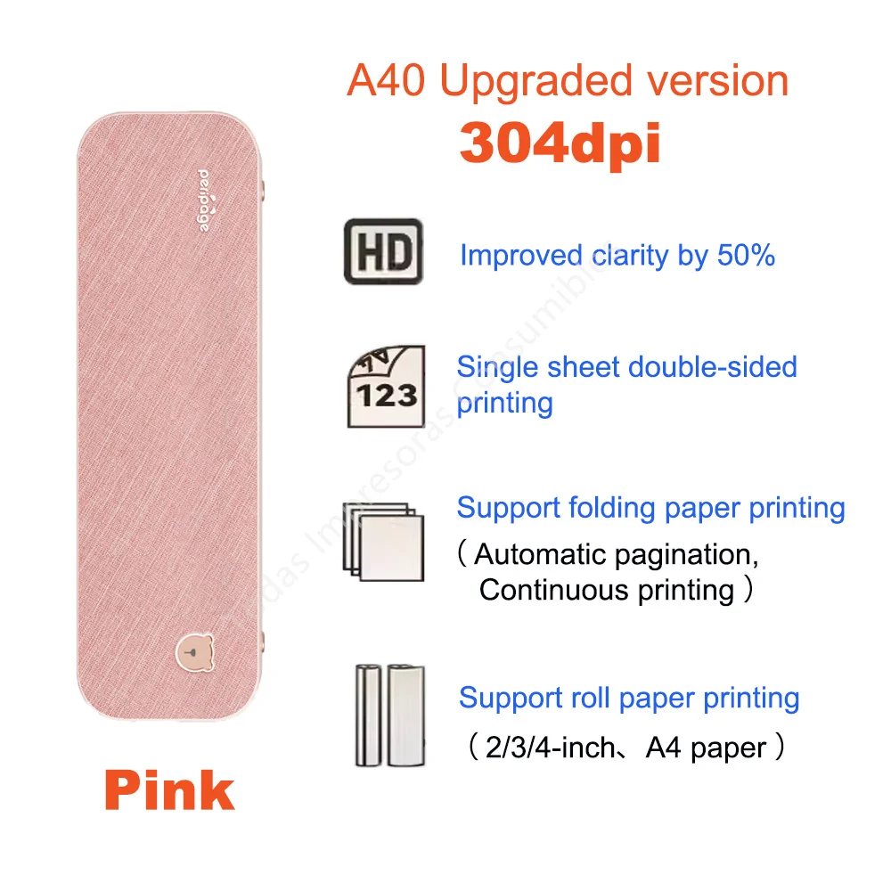 PeriPage A40 Принтер A4 Бумага Портативные USB Bluetooth Беспроводные термотрансферные принтеры для IOS Android Системная печатная машина 2