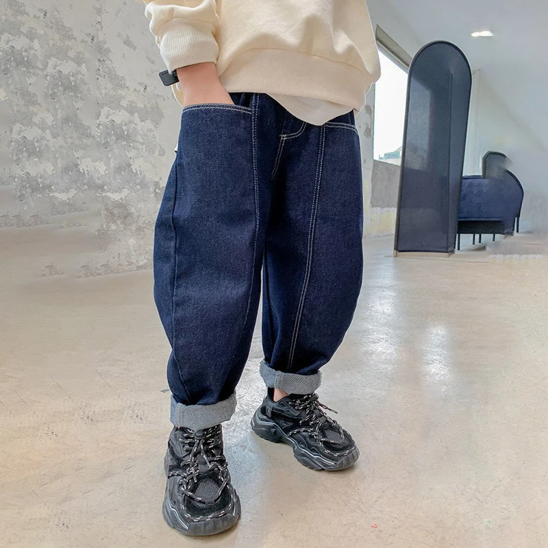 Джинсы для мальчиков Брюки Весна Осень 2023 Карго Синие брюки Подростковые свободные однотонные брюки-карго от 3 до 16 лет Модная одежда для детей