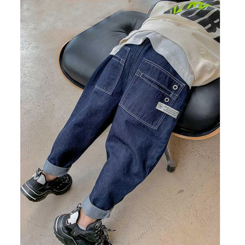 Джинсы для мальчиков Брюки Весна Осень 2023 Карго Синие брюки Подростковые свободные однотонные брюки-карго от 3 до 16 лет Модная одежда для детей 1