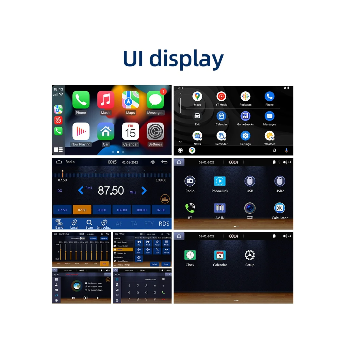 7-дюймовый автомобильный стереофонический HD-сенсорный экран с двойным дином, Carplay Android Auto, 12-светодиодная камера заднего вида, зеркальная связь, USB / AUX, FM авторадио 4