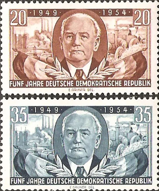 2 ШТ., ГДР, 1954 г., Президент Пике, Настоящие оригинальные почтовые марки для коллекции, MNH 0