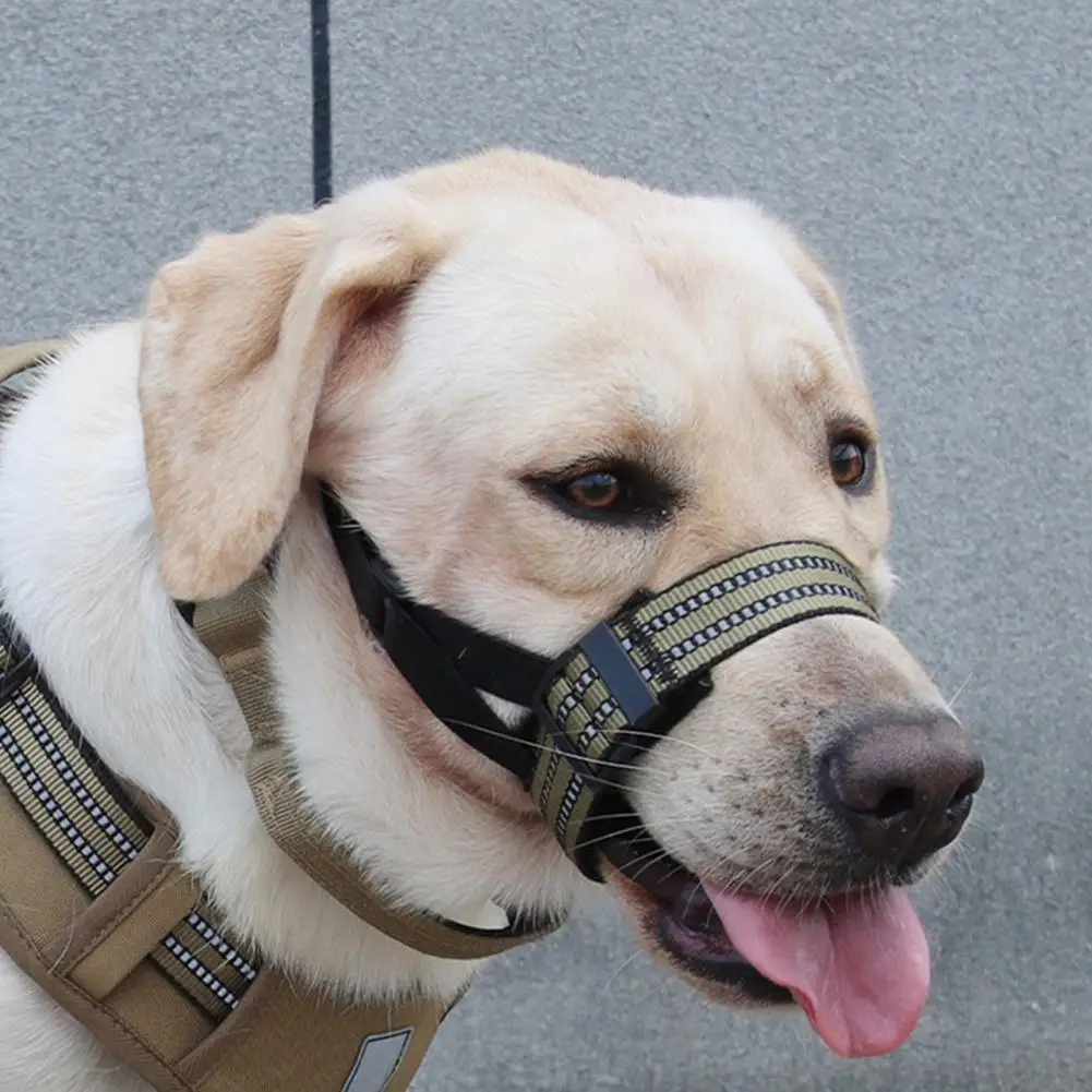 Быстросъемный намордник для собак Регулируемый светоотражающий поводок для собак Удобный недоуздок для прогулок на свежем воздухе с мягким носом для питья 2