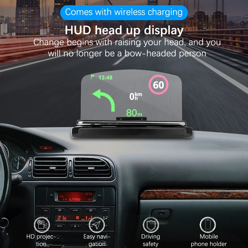 Держатель для мобильного телефона HUD Автомобильный навигационный проектор Проекционный дисплей QI Беспроводное зарядное устройство Автомобильный держатель 0
