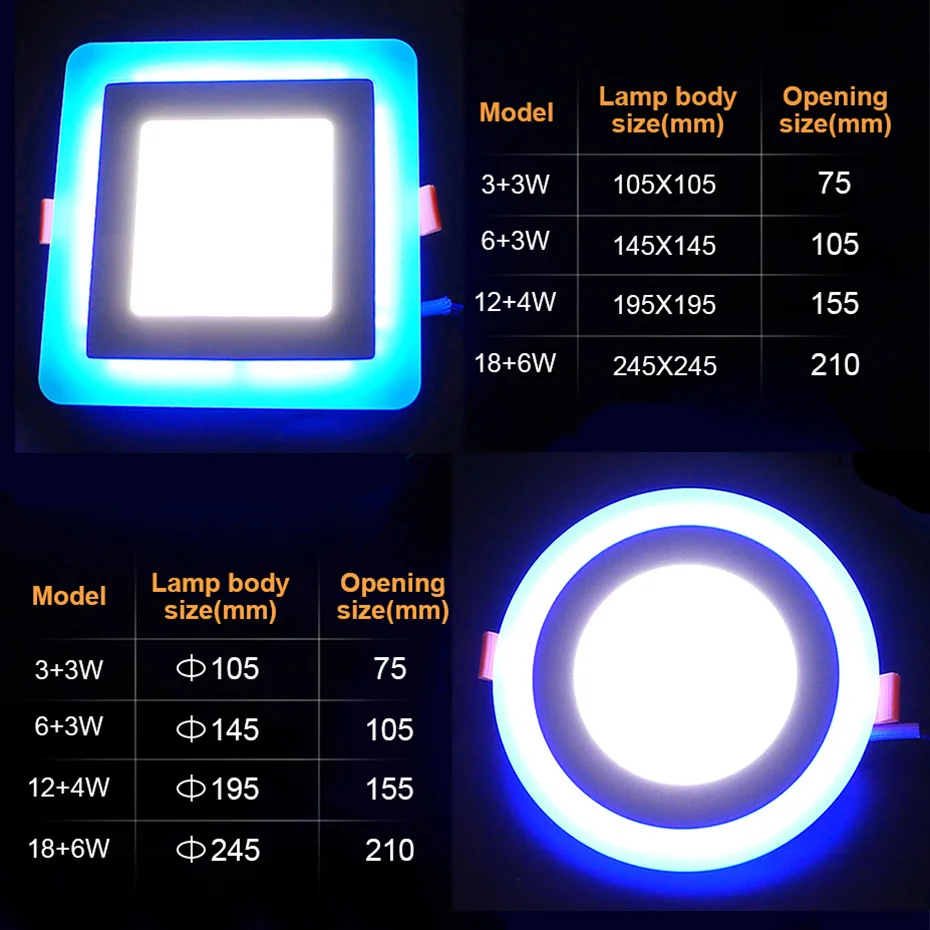 3 Mode 6 Вт 9 Вт 16 Вт 24 Вт Светодиодная потолочная лампа 110 В 220 В синий + белый двухцветный точечный светодиодный потолочный светильник панель светильников для домашнего внутреннего декора 2