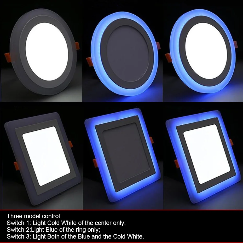3 Mode 6 Вт 9 Вт 16 Вт 24 Вт Светодиодная потолочная лампа 110 В 220 В синий + белый двухцветный точечный светодиодный потолочный светильник панель светильников для домашнего внутреннего декора 3