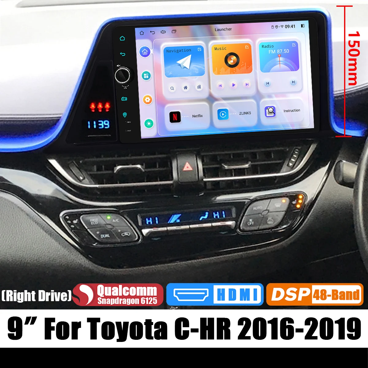 Новая разработанная 9-дюймовая автомагнитола Замена головного устройства GPS Встроенный Android Auto Apple Carplay для Toyota CHR CH-R 2016-2019 1