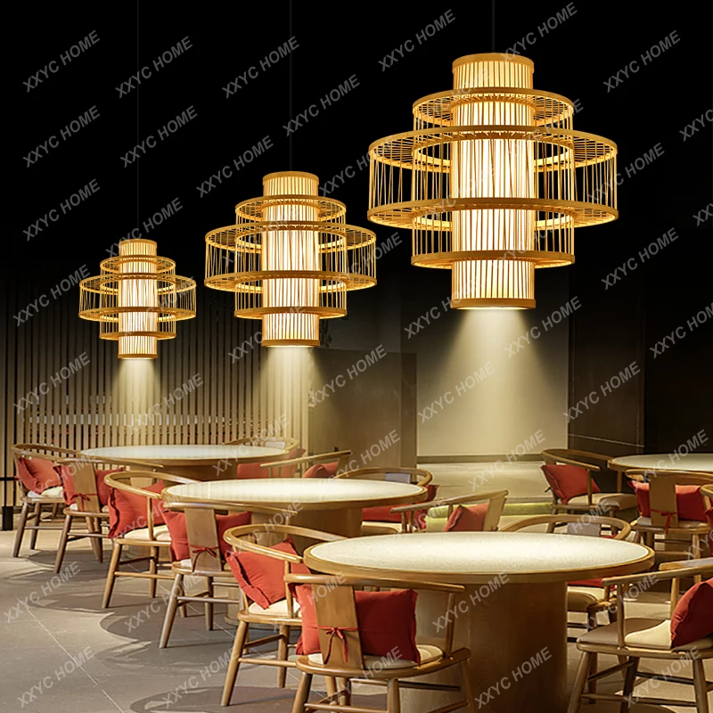 Бамбуковое произведение искусства Бамбуковая люстра Креативная спальня Чайный домик Японский фонарь с прожектором 3