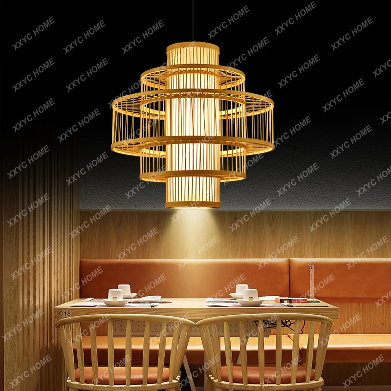 Бамбуковое произведение искусства Бамбуковая люстра Креативная спальня Чайный домик Японский фонарь с прожектором 4
