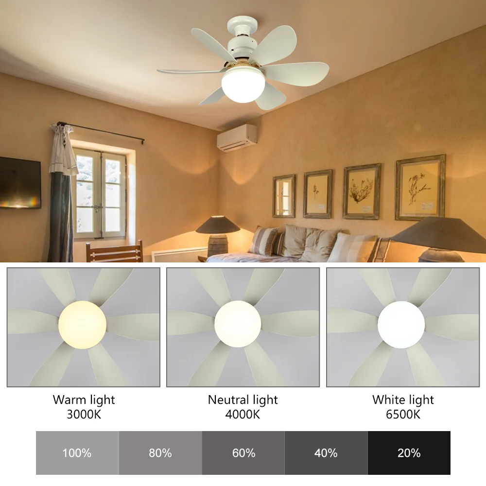 Потолочный вентилятор с лампой освещения Цоколь преобразователя E27 с дистанционным управлением для спальни и гостиной Потолочные вентиляторы AC85-265V 3