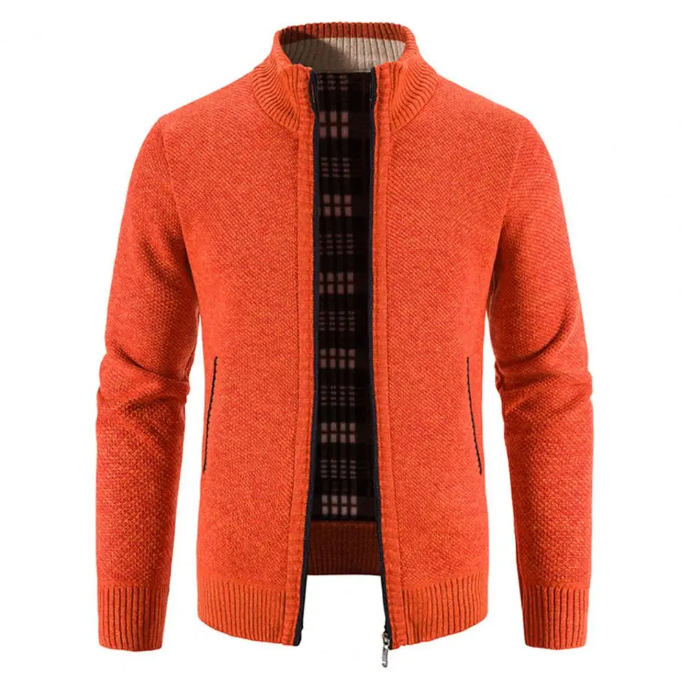 Вязаный свитер для мужчин Мужской свитер Пальто Стильный мужской кардиган на молнии с карманами Однотонный трикотажный длинный рукав для повседневной жизни 2