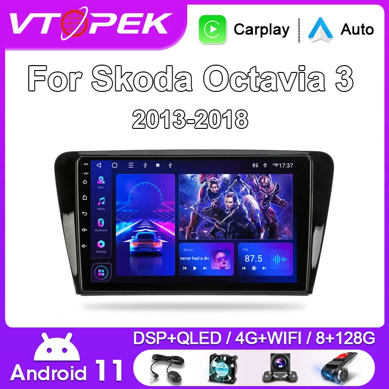 Vtopek 2 Din Android 11 Автомагнитола для Skoda Octavia 3 A7 2013-2018 Мультимедийный видеоплеер 4G WiFi Навигация Carplay Головное устройство 0