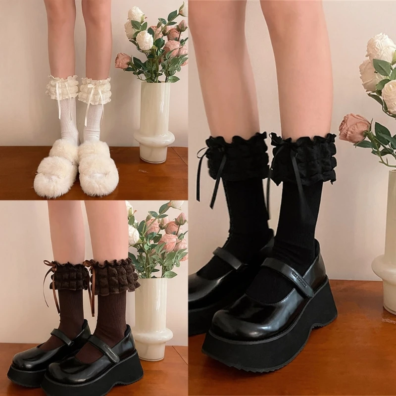 L93F 1 пара Женские носки с оборками, носки для девочек с кружевным верхом, носки с оборками, носки с бабочками, хлопковые носки, платье в стиле принцессы